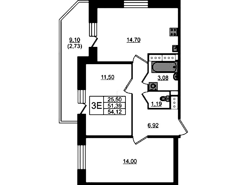 2-комнатная квартира 54.12 м², 20/23 эт., ЖК «Живи! В Рыбацком»